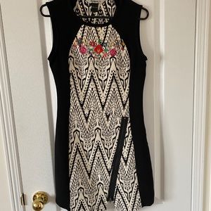 Desigual dress w/ embroidery+asymmetrical slit zip